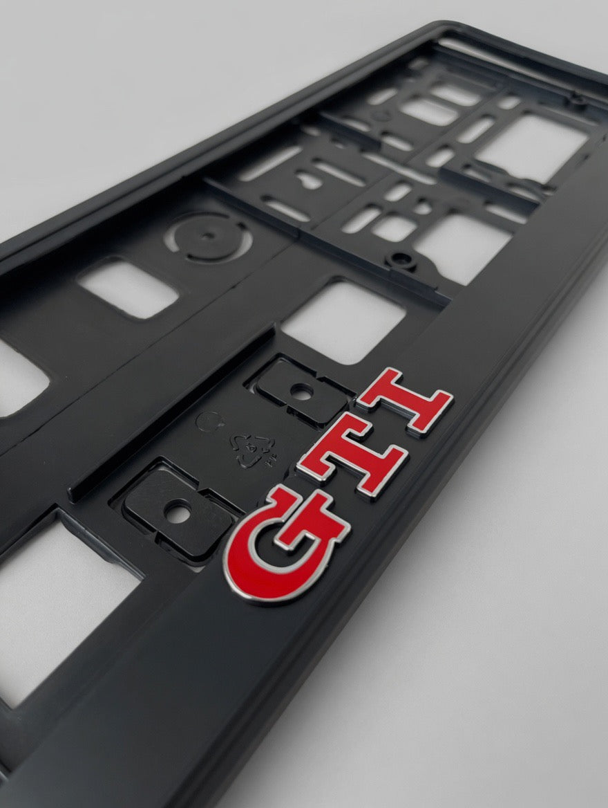 Portamatrículas Volkswagen GTI | Golf, Polo, Tiguan, Passat | Logo GTI y Letras 3D Cromadas