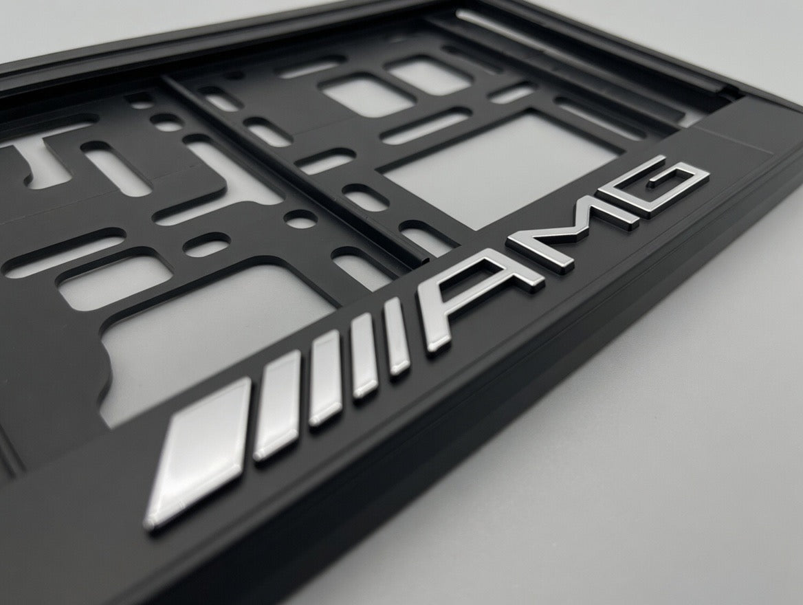 Portamatrículas Mercedes Benz AMG | Clase A, C, E, GLC, GLA, CLA | Logo y Letras 3D Cromadas
