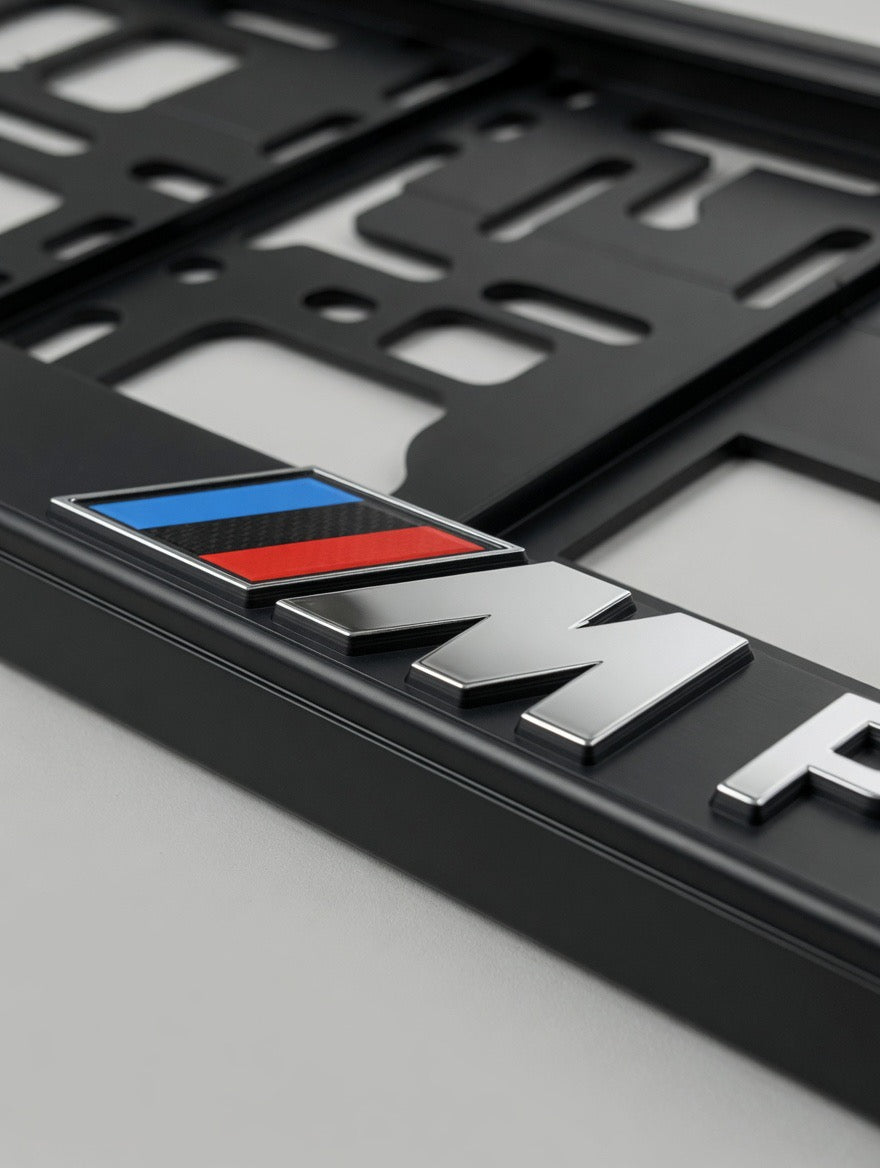 BMW M Performance License Plate Holder | 1, 3, 5 Series, X3, X5 | Color M Logo and Chrome 3D Letters