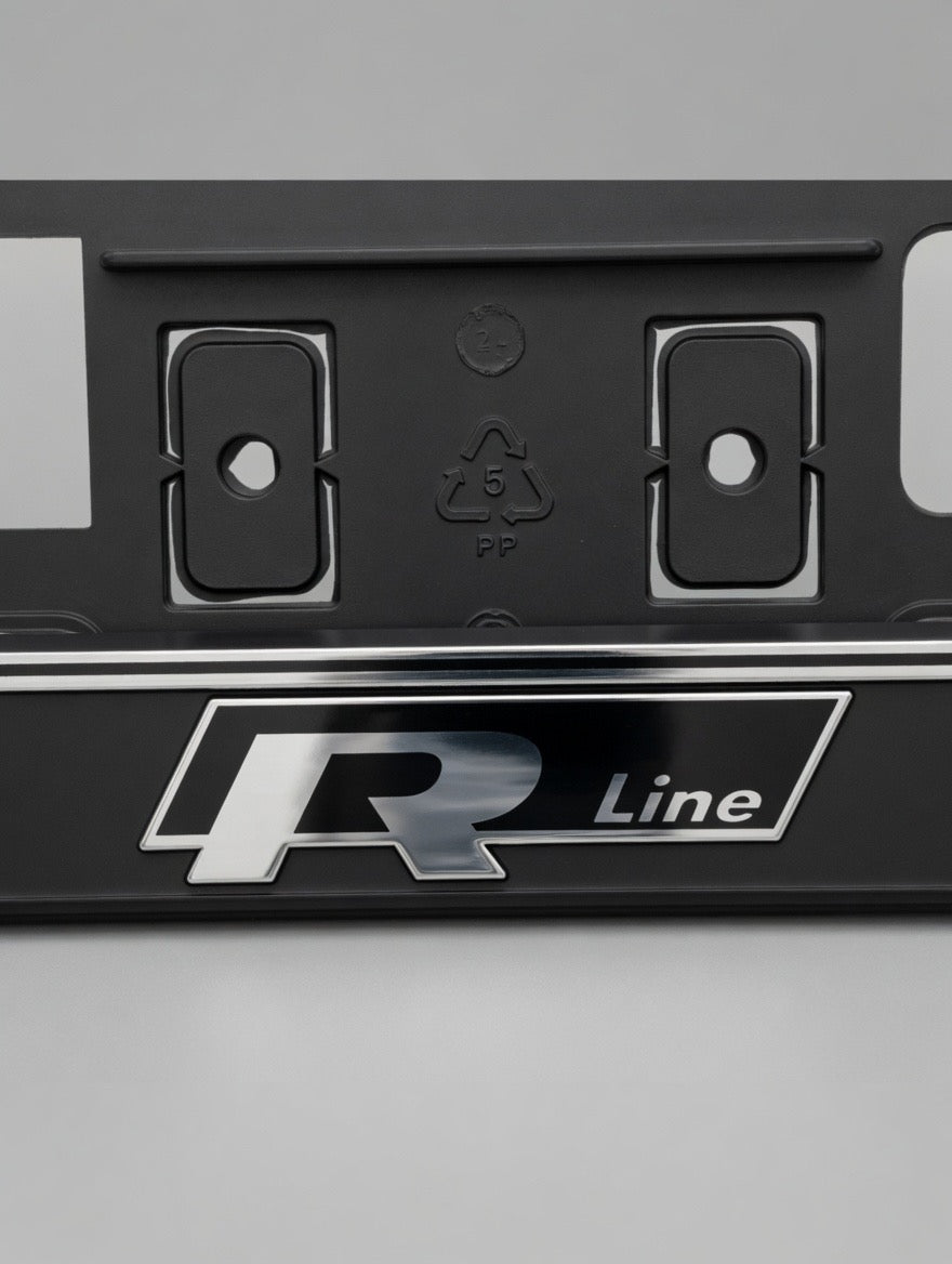 Portamatrículas Volkswagen R Line | Golf, Polo, Tiguan, T-Roc | Logo R Line y Letras 3D Cromadas