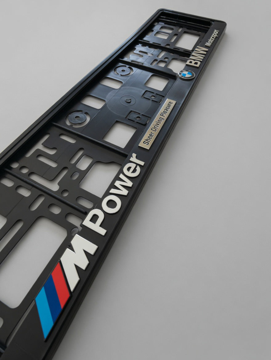 Portamatrículas BMW M Motorsport | Serie 1, 3, 5, X3, X5 | Logo M a Color y Letras 3D Cromadas