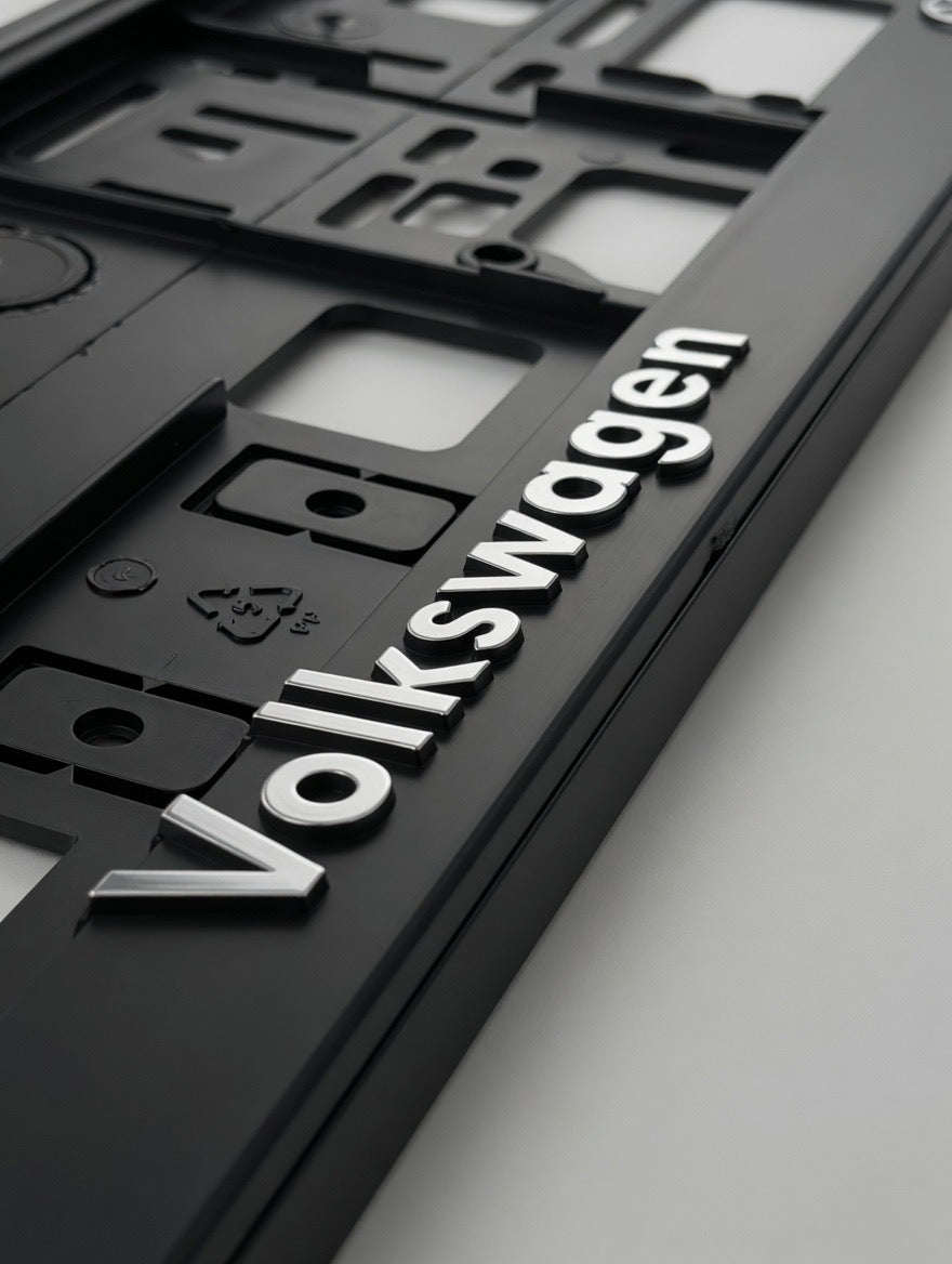 Portamatrículas Volkswagen | Golf, Polo, Tiguan, Passat, T-Roc | Logo y Letras 3D Cromadas