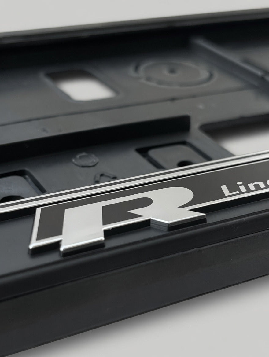 Portamatrículas Volkswagen R Line | Golf, Polo, Tiguan, T-Roc | Logo R Line y Letras 3D Cromadas