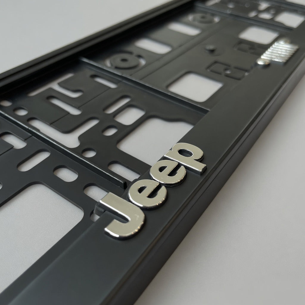 Portamatrículas Jeep | Wrangler, Cherokee, Renegade, Compass | Logo y Letras 3D Cromadas