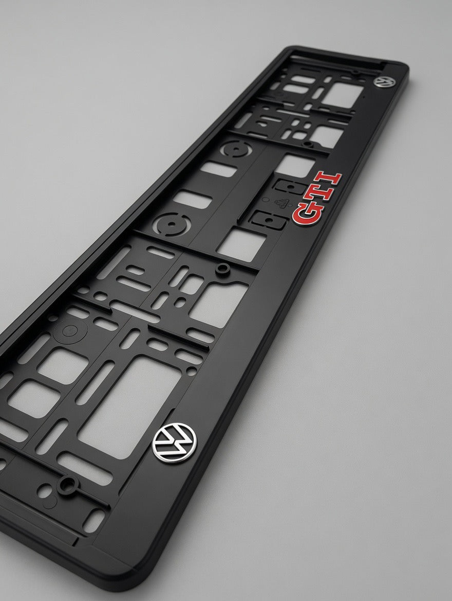 Portamatrículas Volkswagen GTI | Golf, Polo, Tiguan, Passat | Logo GTI y Letras 3D Cromadas