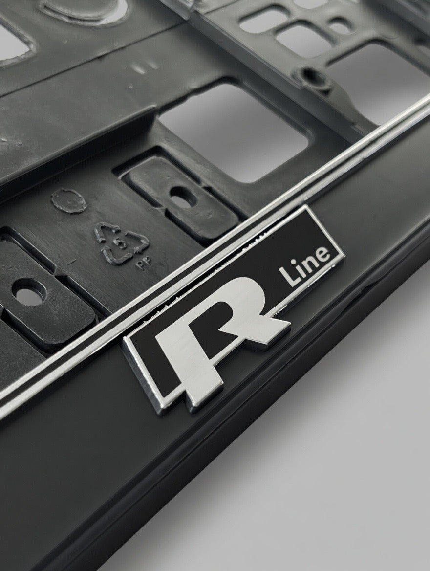 Portamatrículas Volkswagen R Line | Golf, Polo, Tiguan, T-Roc | Logo R Line y Letras 3D Cromadas