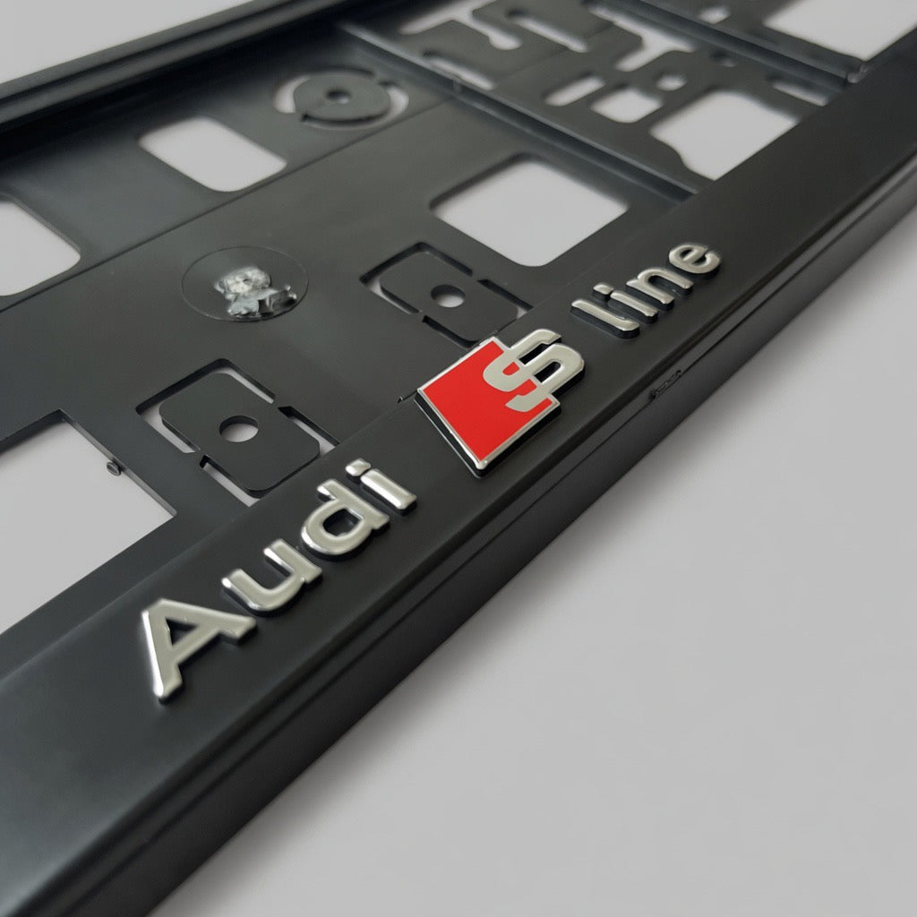 Portamatrículas Audi S Line | A3, A4, A6, Q3, Q5 | Logo S Line y Letras 3D Cromadas
